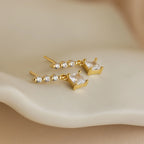 Princess Diamond Drop Studs Silver 18K Gold Plated
