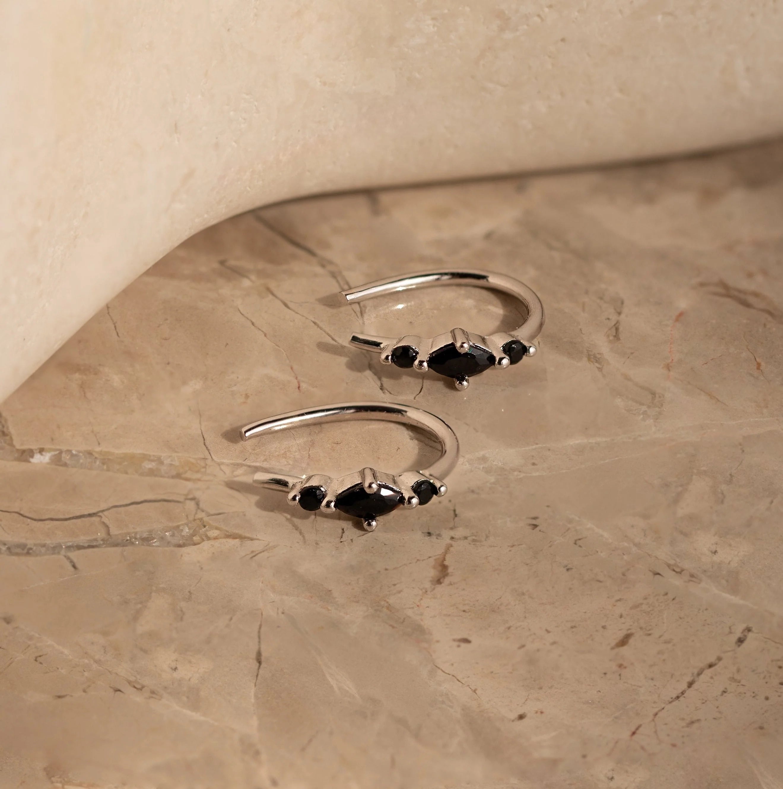Amaya Black Marquise Threaders Silver 18K Gold Plated