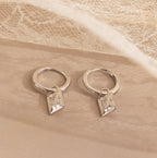 Art Deco Diamond Tag  Charm Huggies Silver 18K Gold Plated