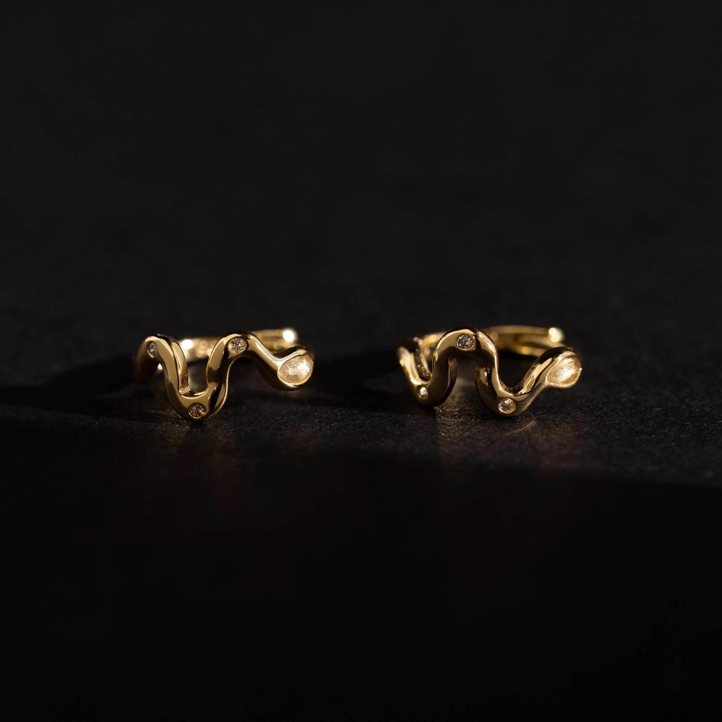 Pave Viper Snake Charms Huggies Silver 18K Gold Plated