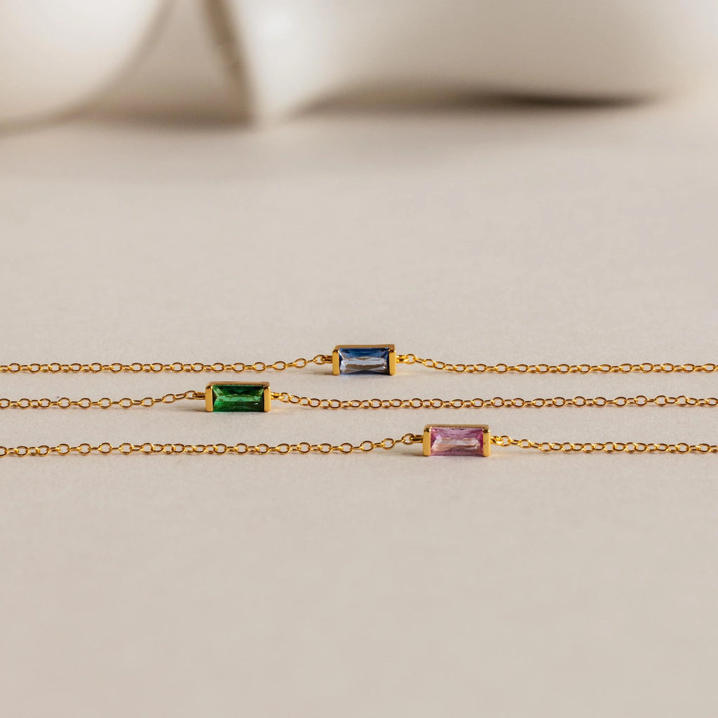 Dainty Baguette Birthstone Bracelet Silver 18K Gold Plated