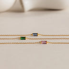 Dainty Baguette Birthstone Bracelet Silver 18K Gold Plated