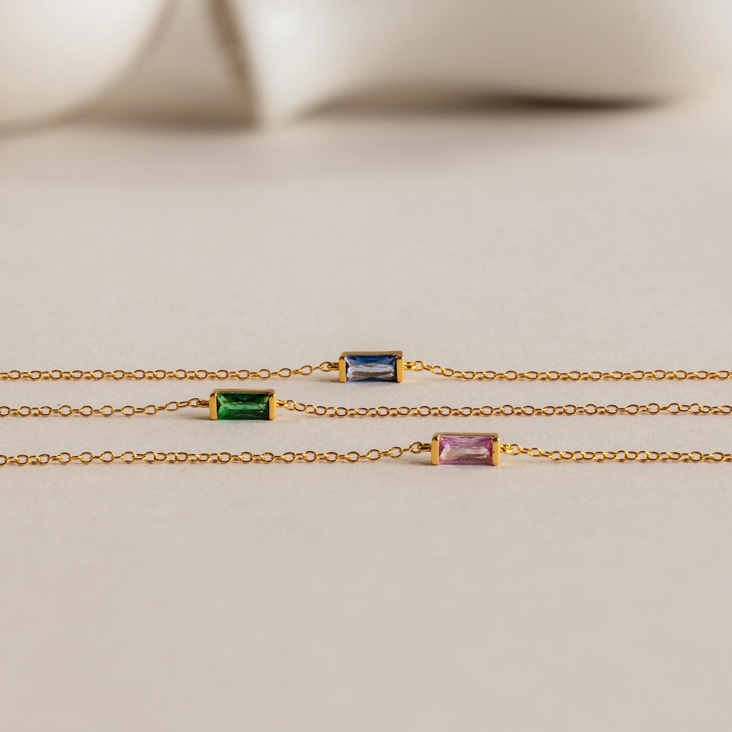 Dainty Baguette Birthstone Bracelet Silver 18K Gold Plated