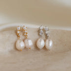 Diamond Pearl Drop Earrings Silver 18K Gold Plated