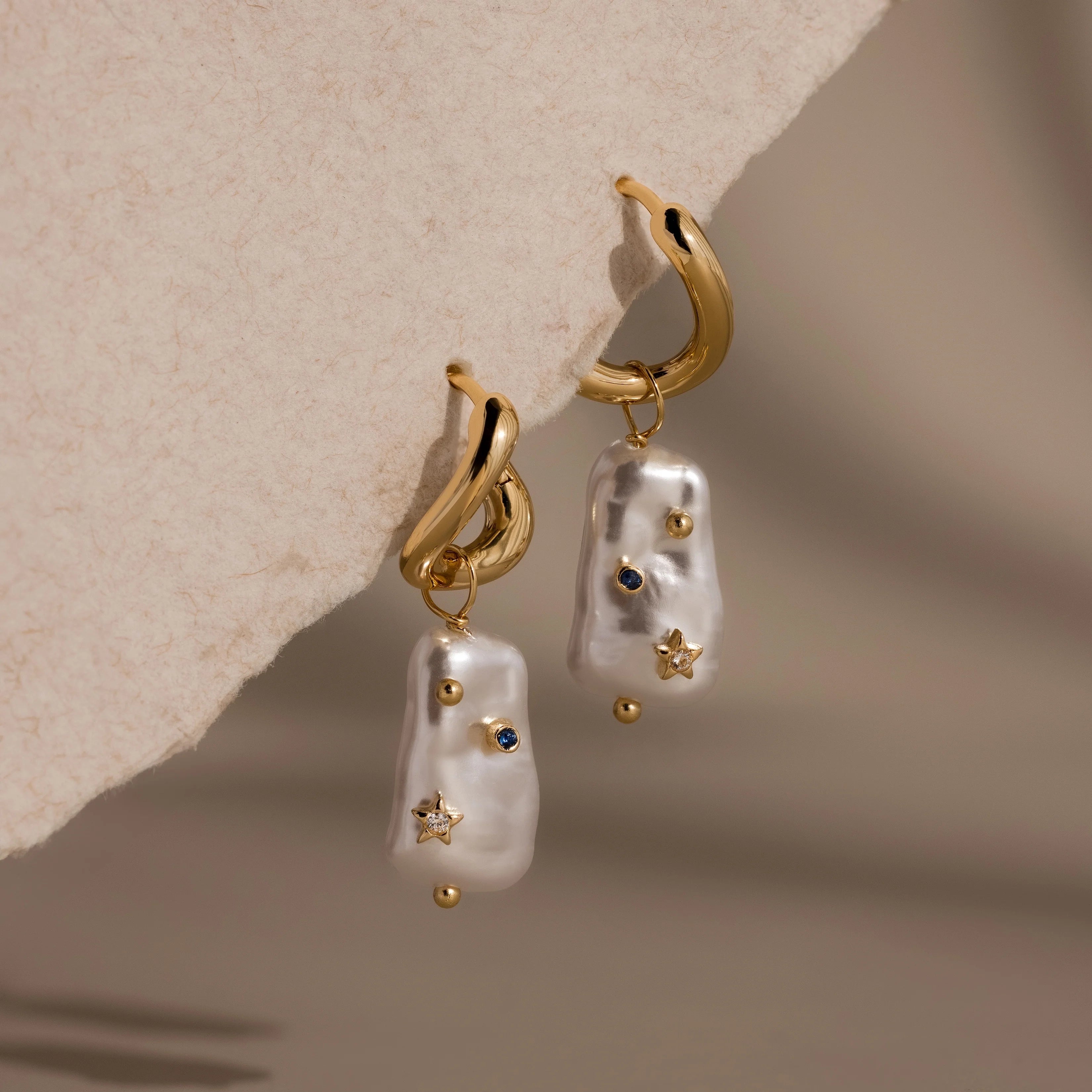 Starry Baroque Pearl Charm Hoops Silver 18K Gold Plated