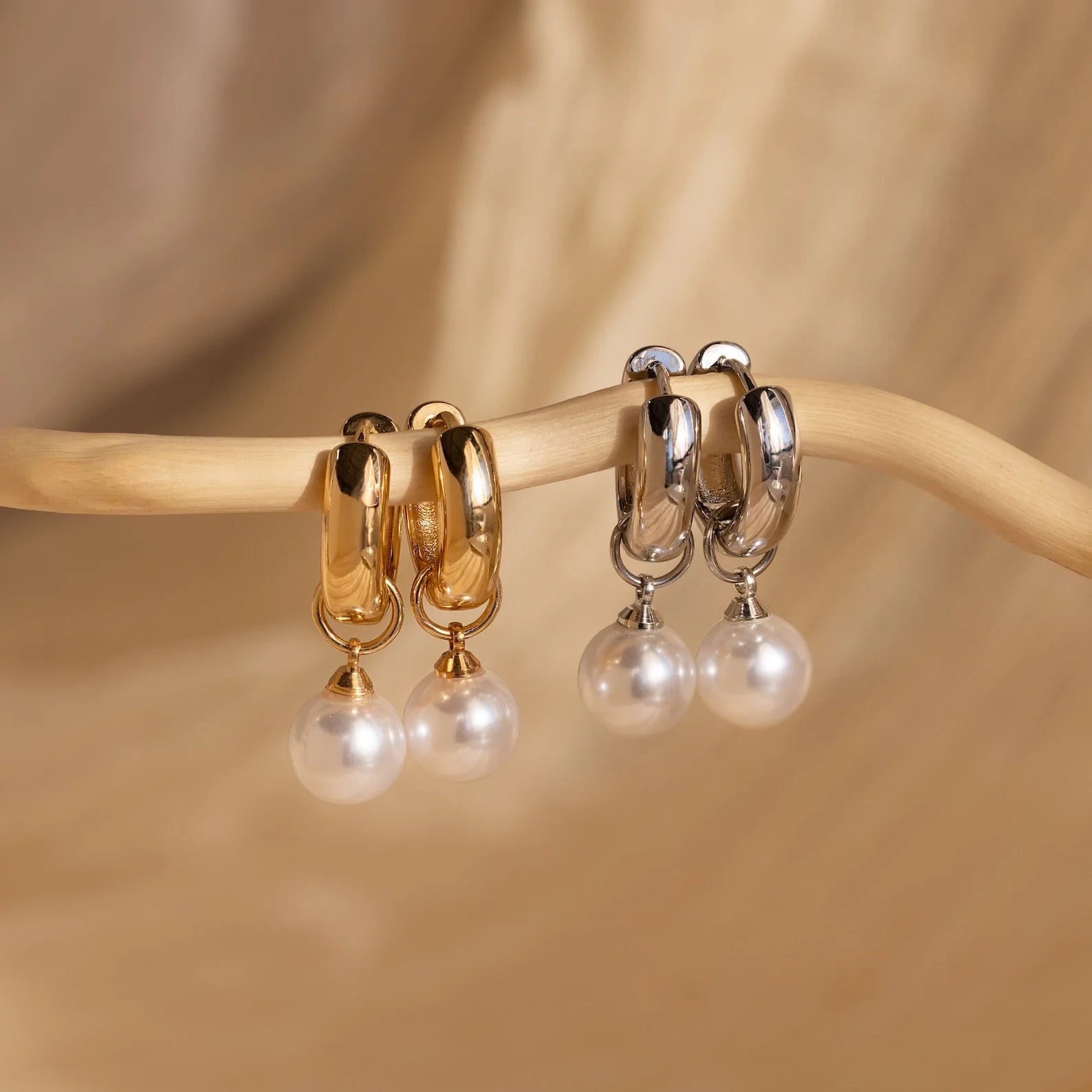 Bold Pearl Drop Earrings Silver 18K Gold Plated