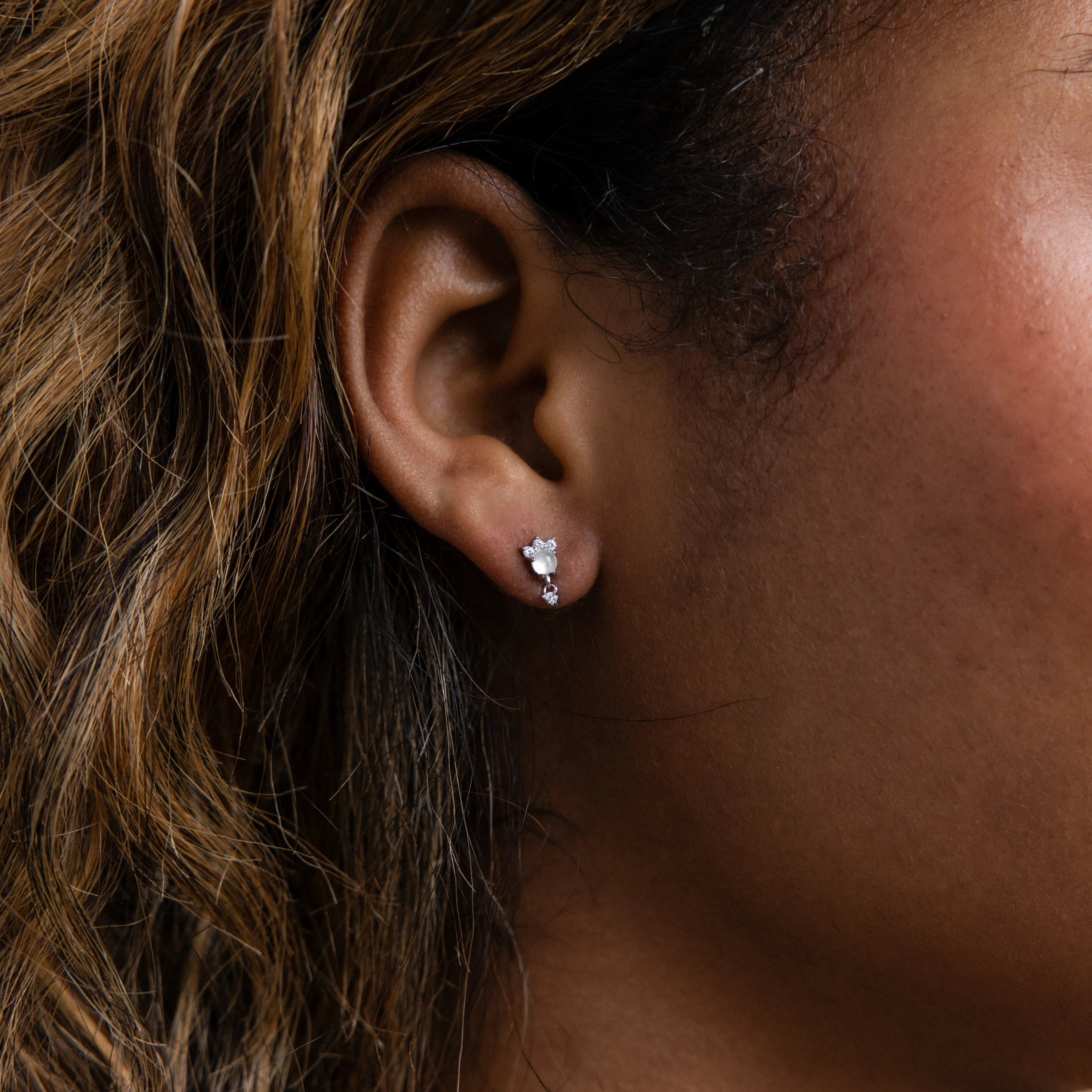Halo Moonstone Drop Studs Silver 18K Gold Plated