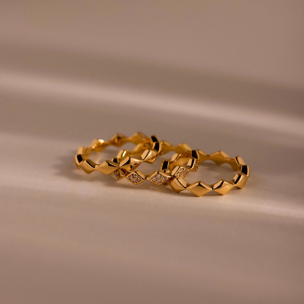 Diamond Wave Eternity Ring Set Silver 18K Gold Plated