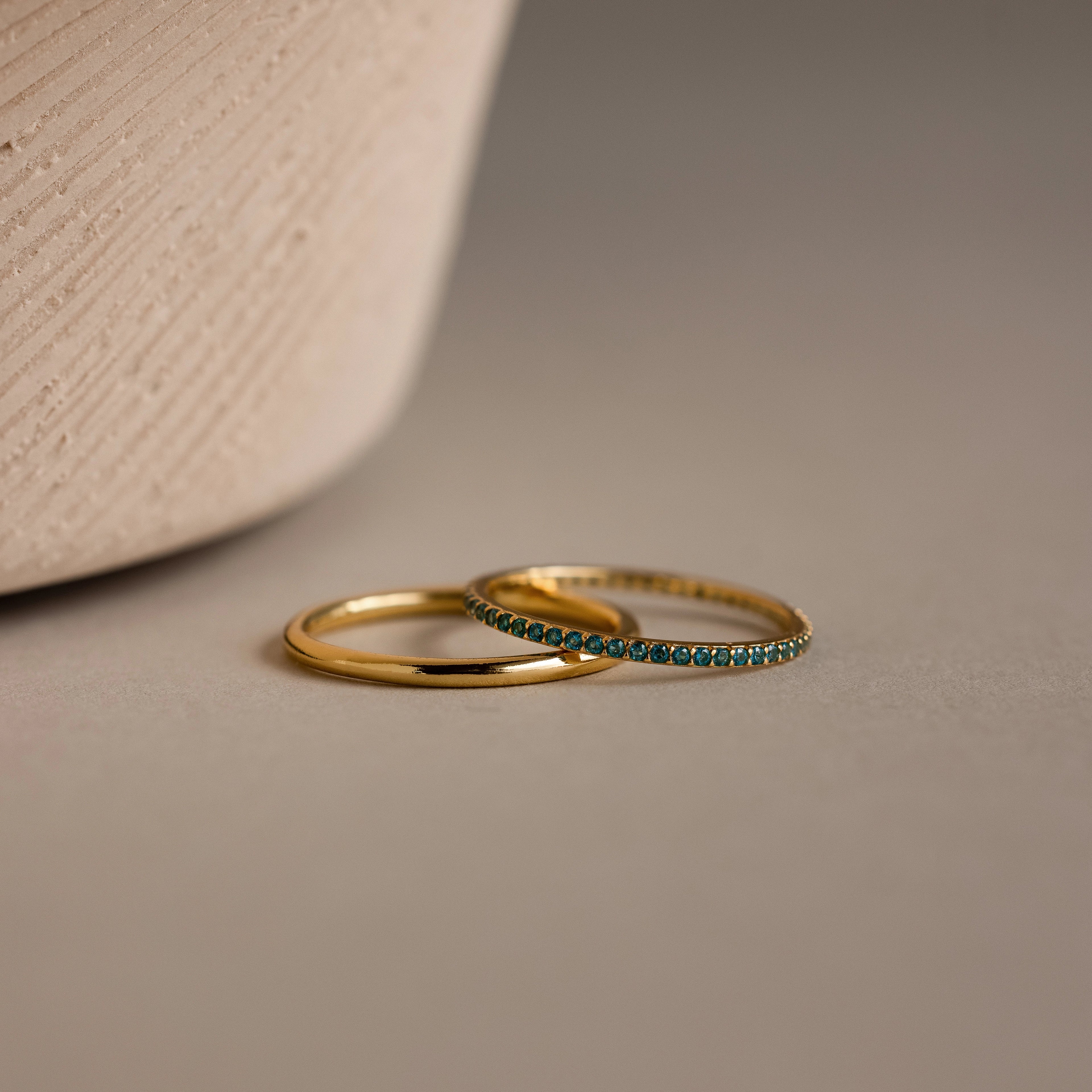 Blue Zircon Tennis Ring Set Silver 18K Gold Plated
