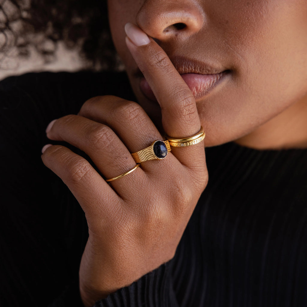 Celestial Black Signet Ring Silver 18K Gold Plated
