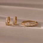 Art Deco Baguette Diamond Earrings & Ring Set Silver 18K Gold Plated