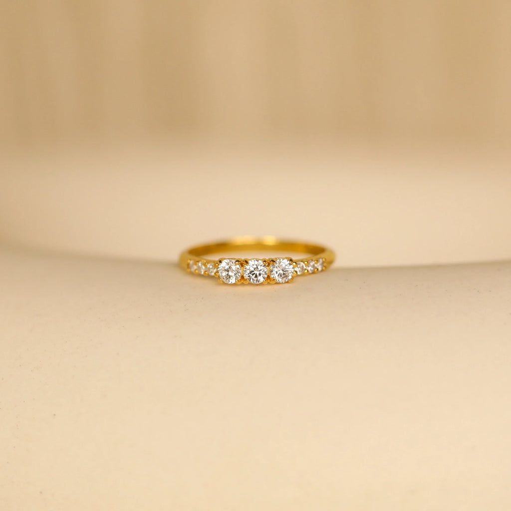 Pave Triple Birthstone Ring Silver 18K Gold Plated