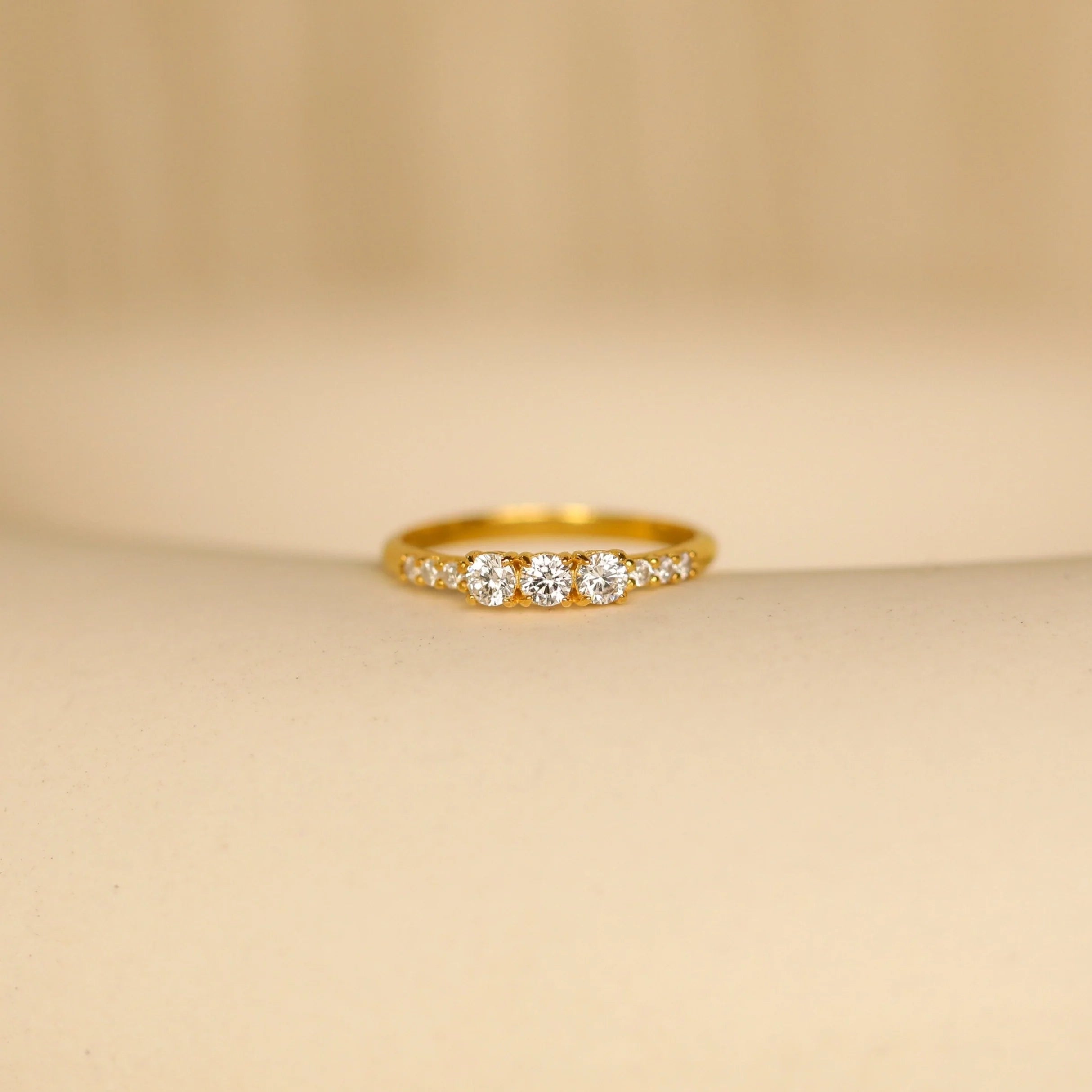 Pave Triple Birthstone Ring Silver 18K Gold Plated