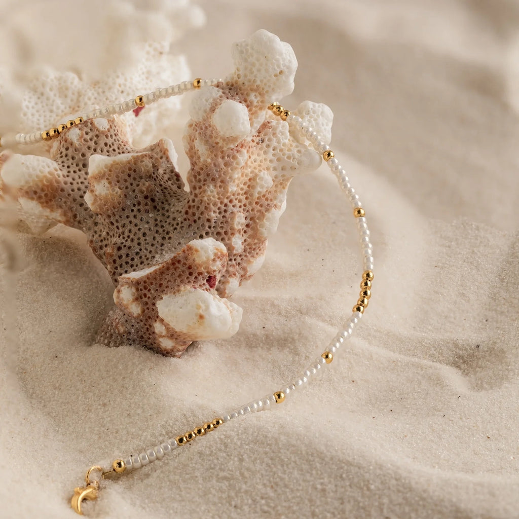 Dainty Pearl Beaded Anklet Silver 18K Gold Plated