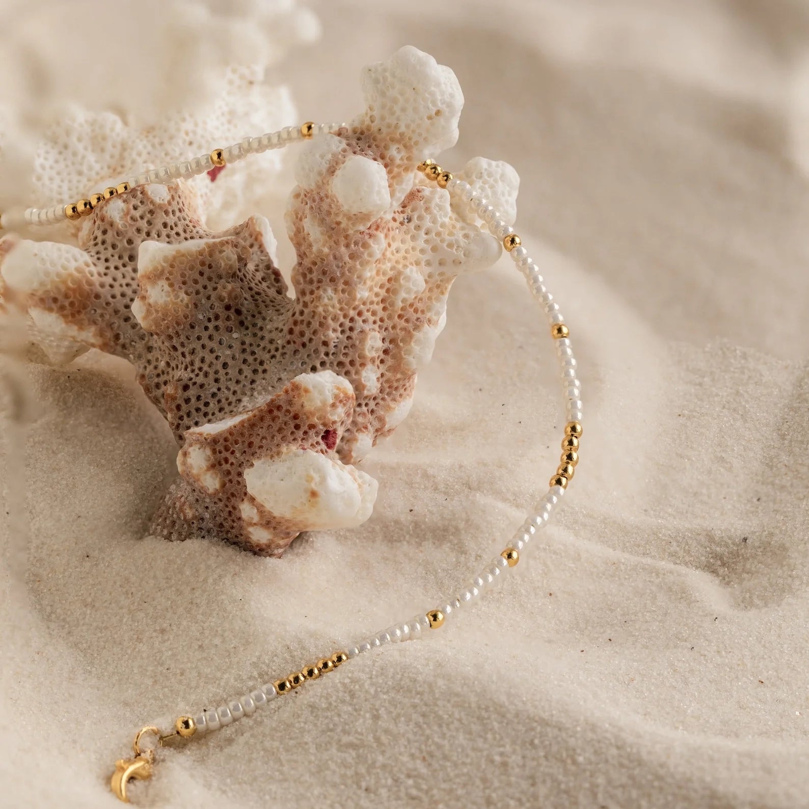 Dainty Pearl Beaded Anklet Silver 18K Gold Plated