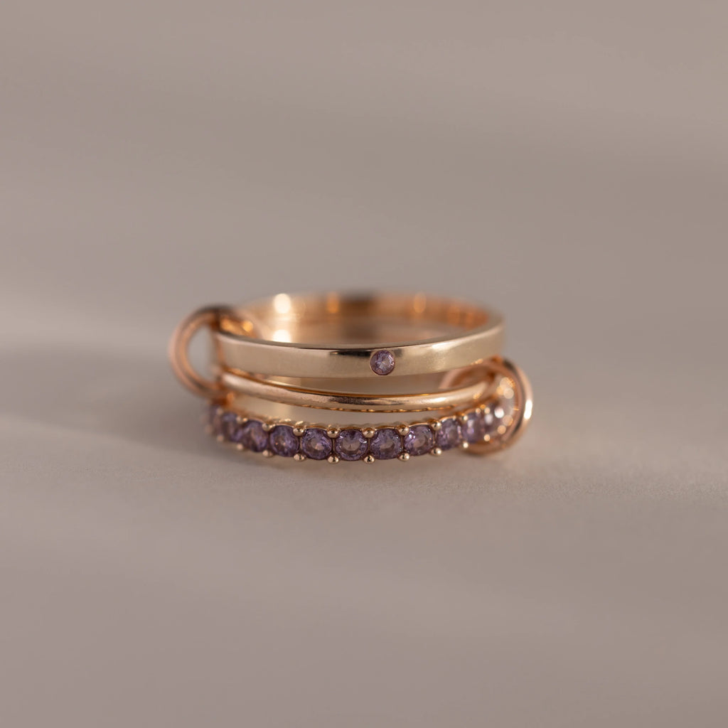 Triple Linked Alexandrite Ring Set Silver 18K Gold Plated