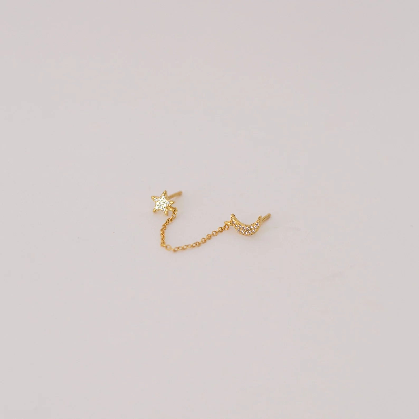 Moon & Star Chain Earrings Silver 18K Gold Plated