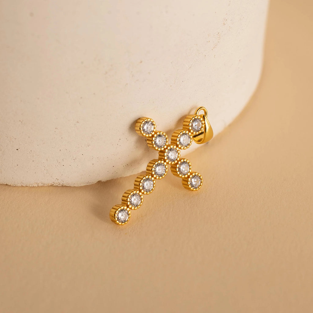 Pave Cross Charm Silver 18K Gold Plated