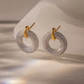 Mixed Metal Pave Circle Studs Silver 18K Gold Plated