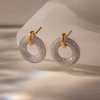 Mixed Metal Pave Circle Studs Silver 18K Gold Plated