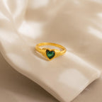 Birthstone Heart Signet Ring Silver 18K Gold Plated
