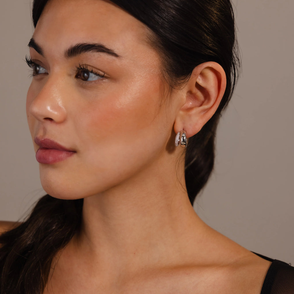 Duo Pave Dome Studs Silver 18K Gold Plated