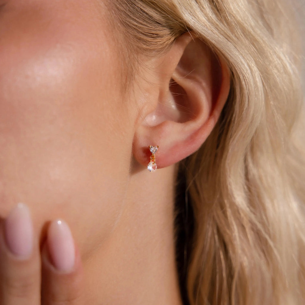 Diamonds Heart Drop Flatback Studs Silver 18K Gold Plated