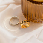 Thick Handwriting Band Silver 18K Gold Plated