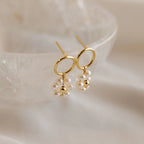 Flower Pearl Drop Earrings  Silver 18K Gold Plated