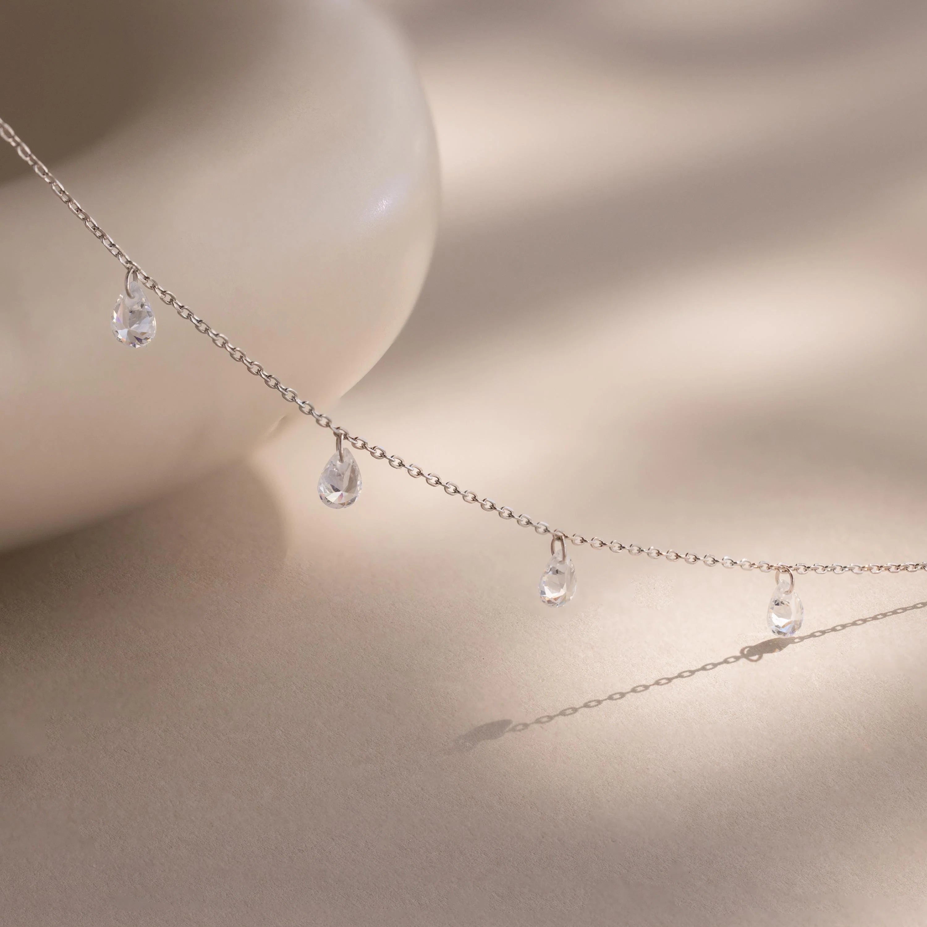 Diamond Drop Station Necklace Silver 18K Gold Plated