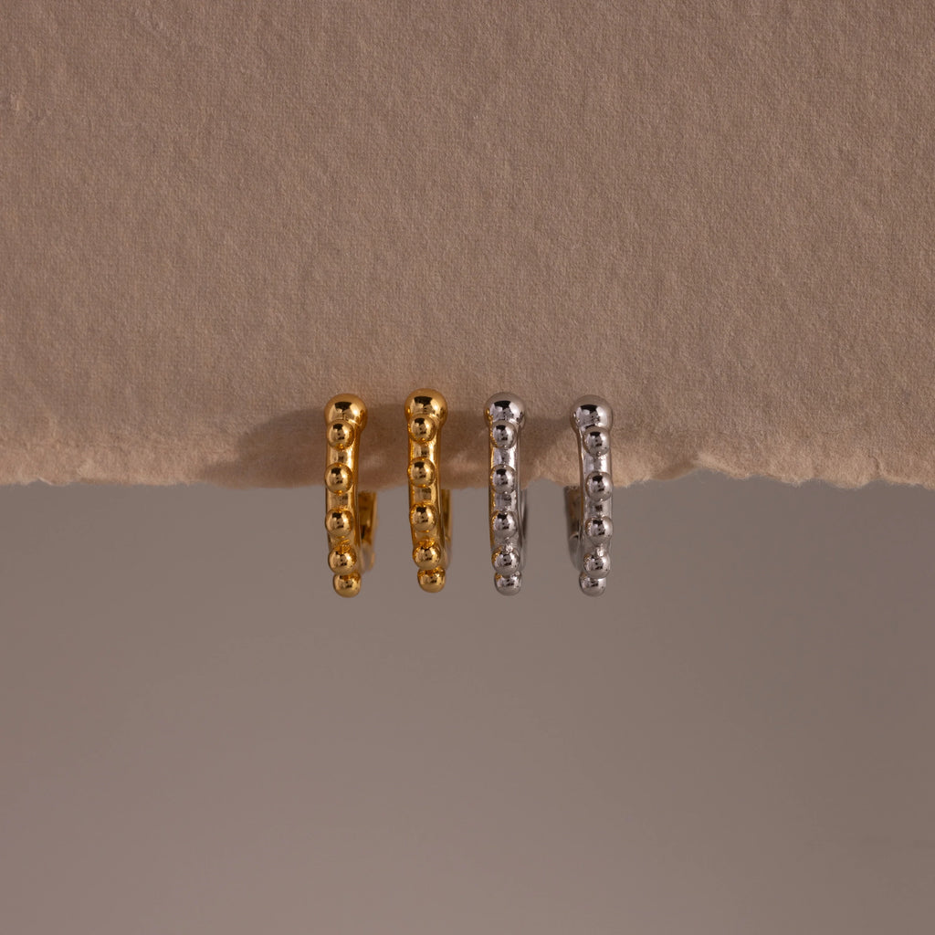 Beaded Hoops Silver 18K Gold Plated