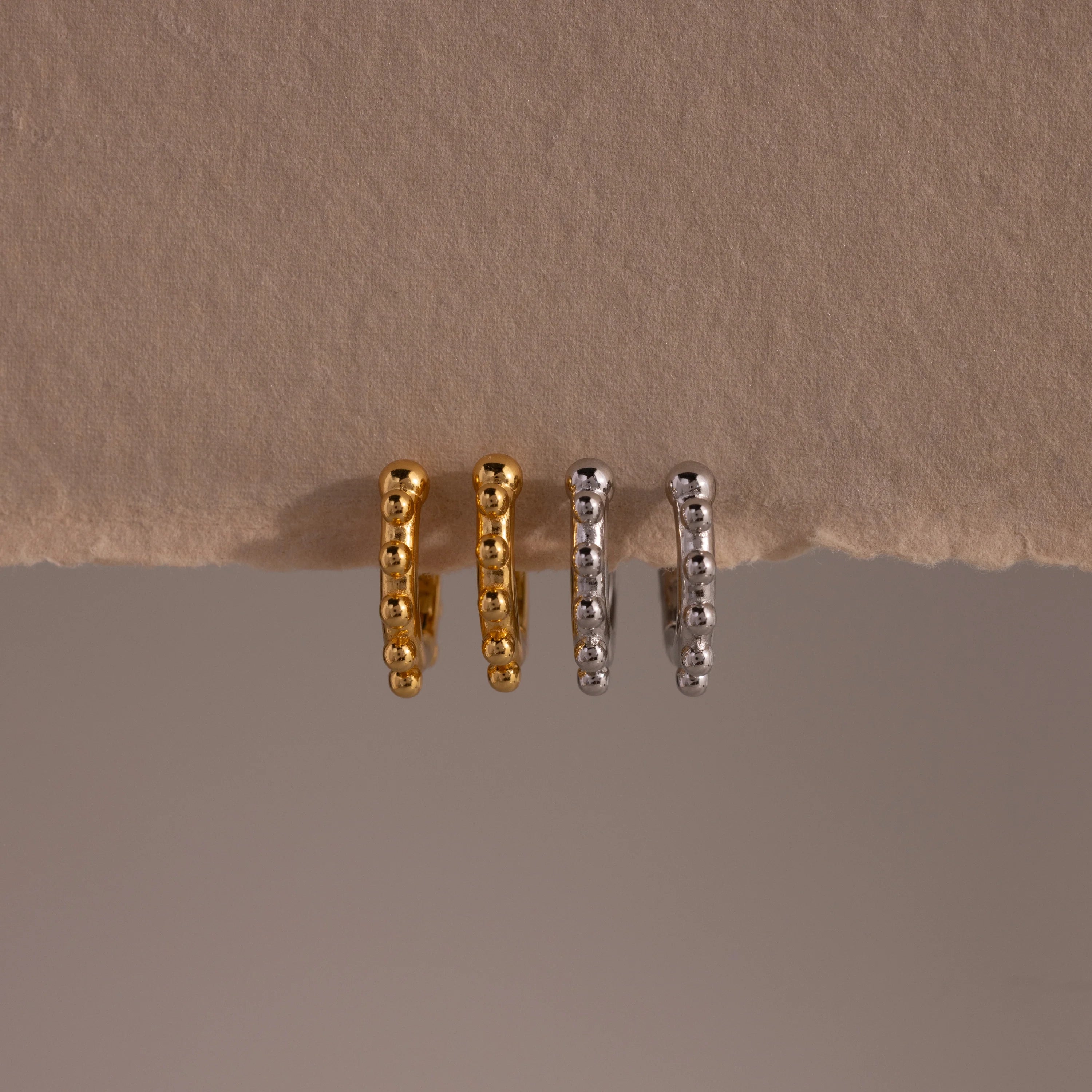 Beaded Hoops Silver 18K Gold Plated