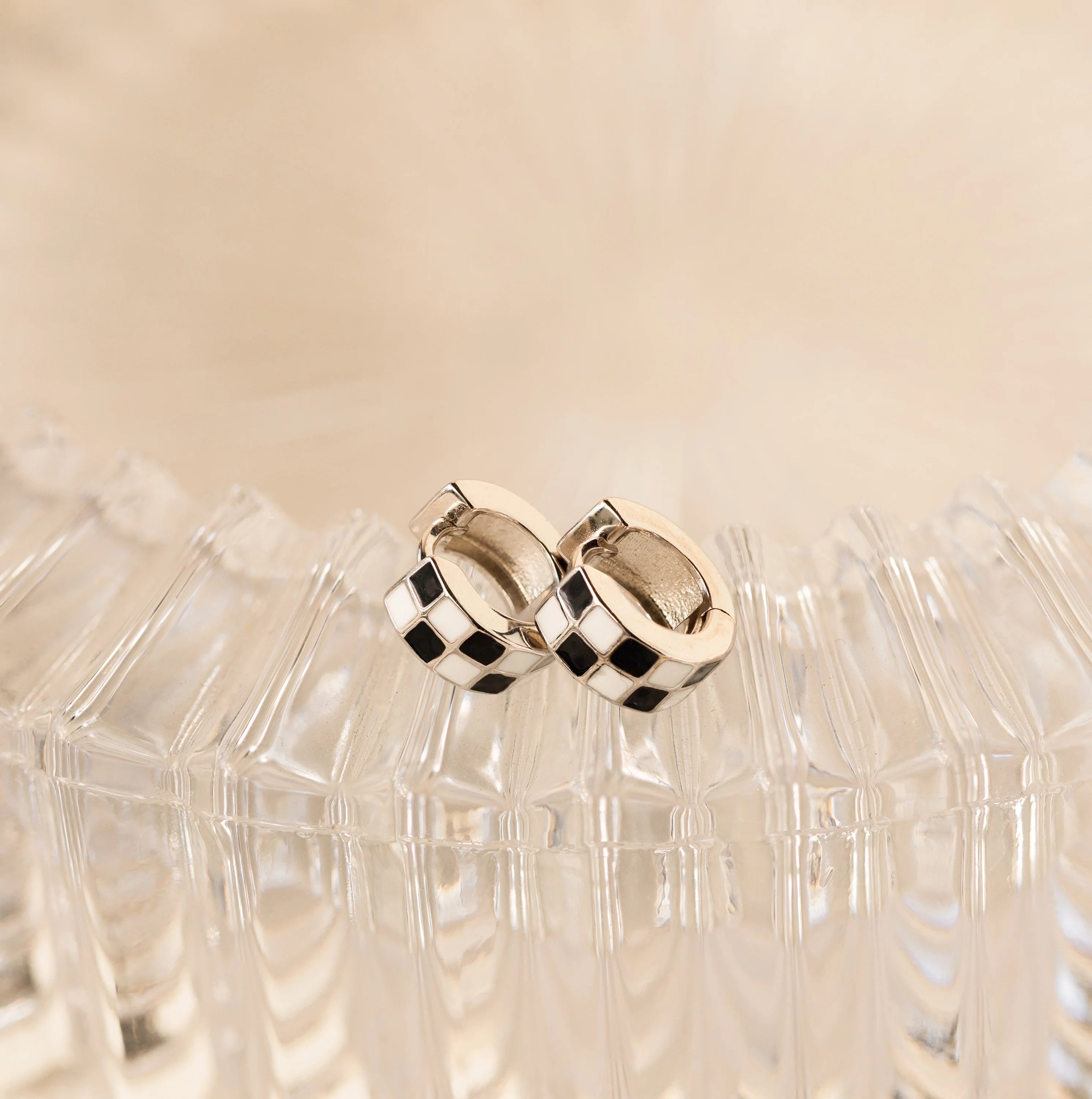Checkered Huggies Silver 18K Gold Plated