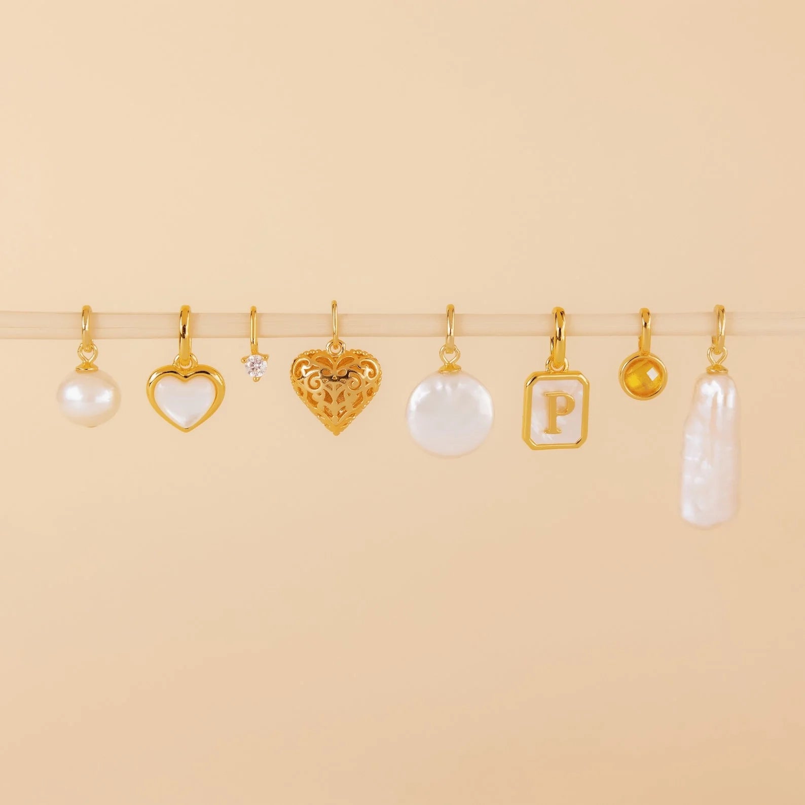 Round Pearl Charm Silver 18K Gold Plated