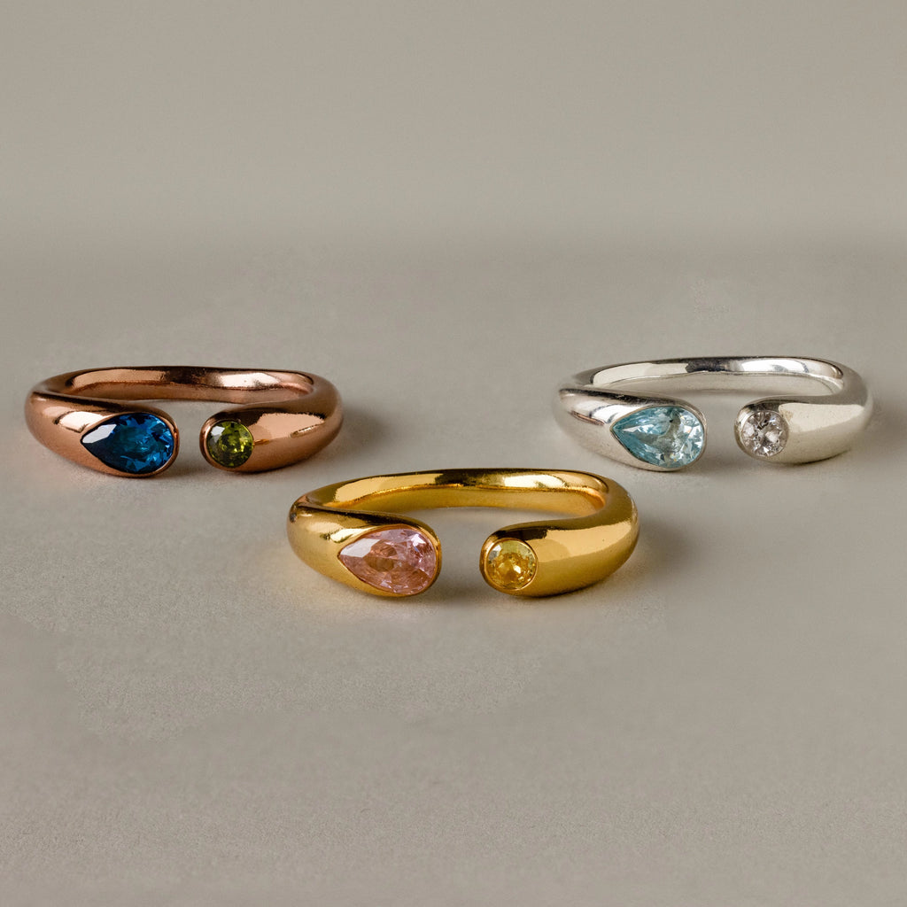 Toi et Moi Birthstone Signet Ring  Silver 18K Gold Plated