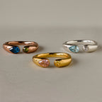 Toi et Moi Birthstone Signet Ring  Silver 18K Gold Plated
