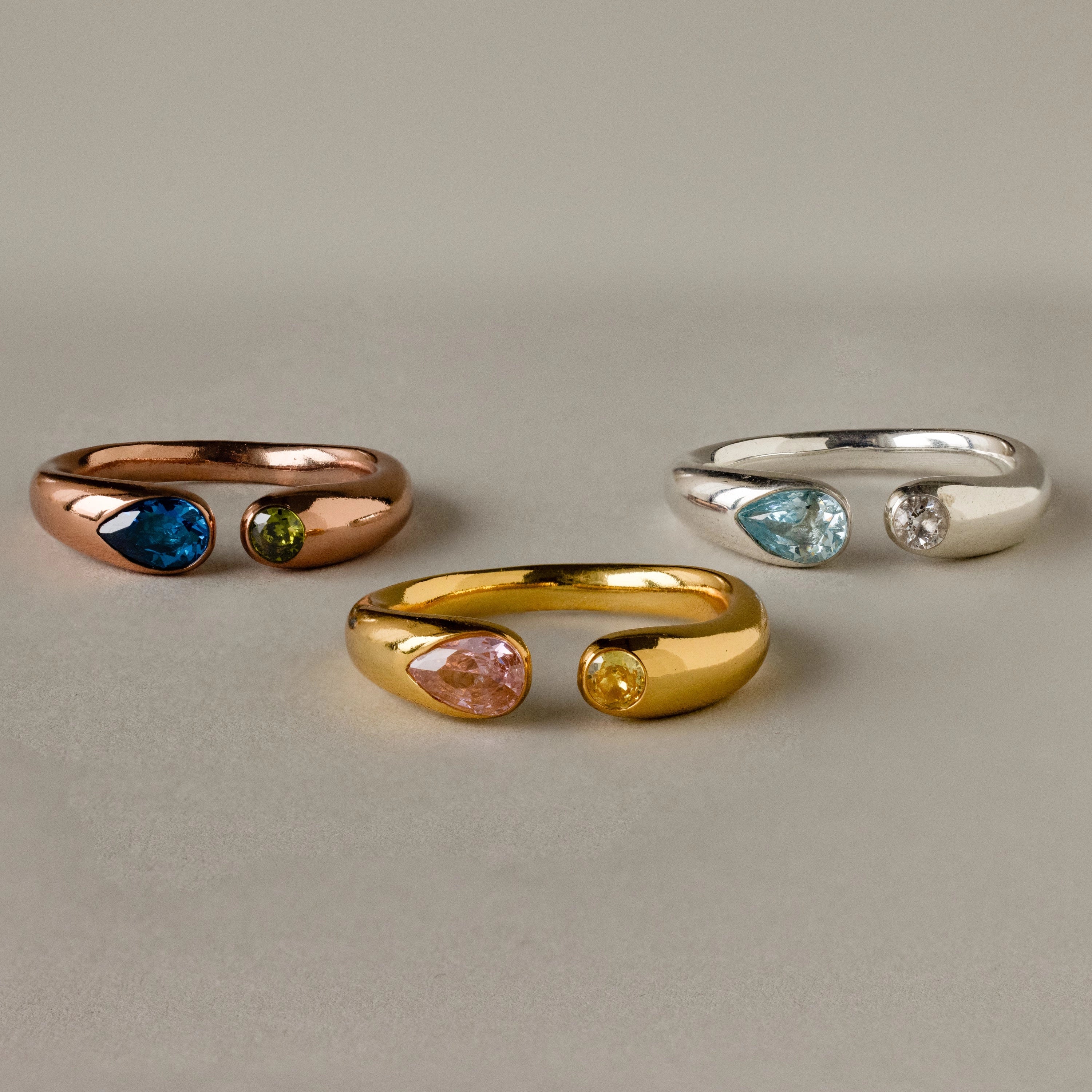 Toi et Moi Birthstone Signet Ring  Silver 18K Gold Plated