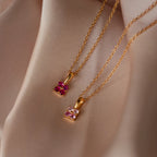 Ombre Garnet Flower Charm Necklace Silver 18K Gold Plated