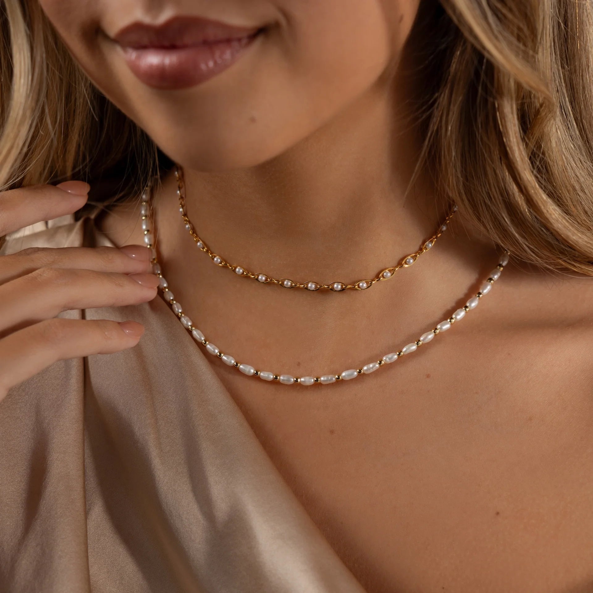 Beaded Pearl Necklace 18K Gold Plated
