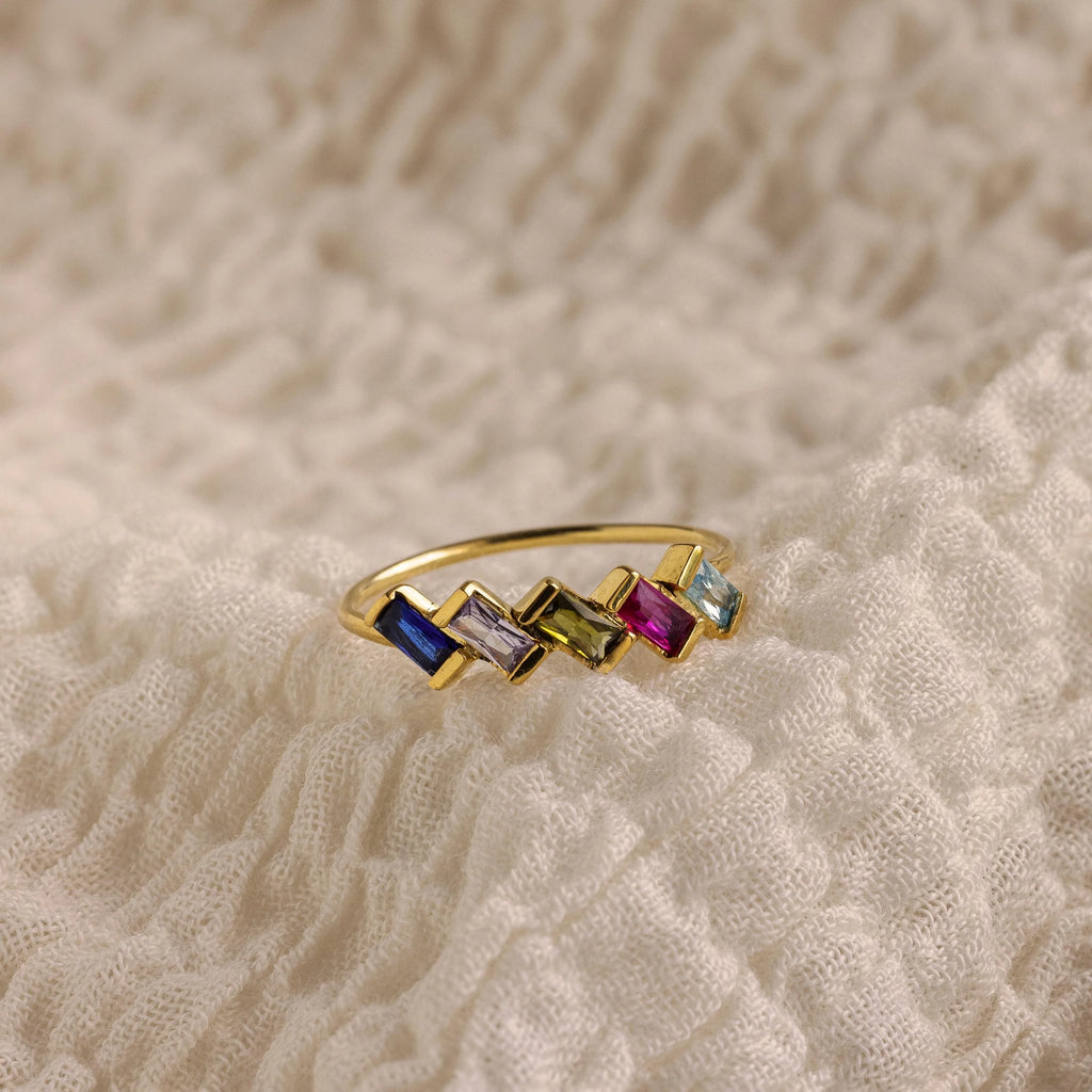 Multiple Baguette Birthstone Ring Silver 18K Gold Plated