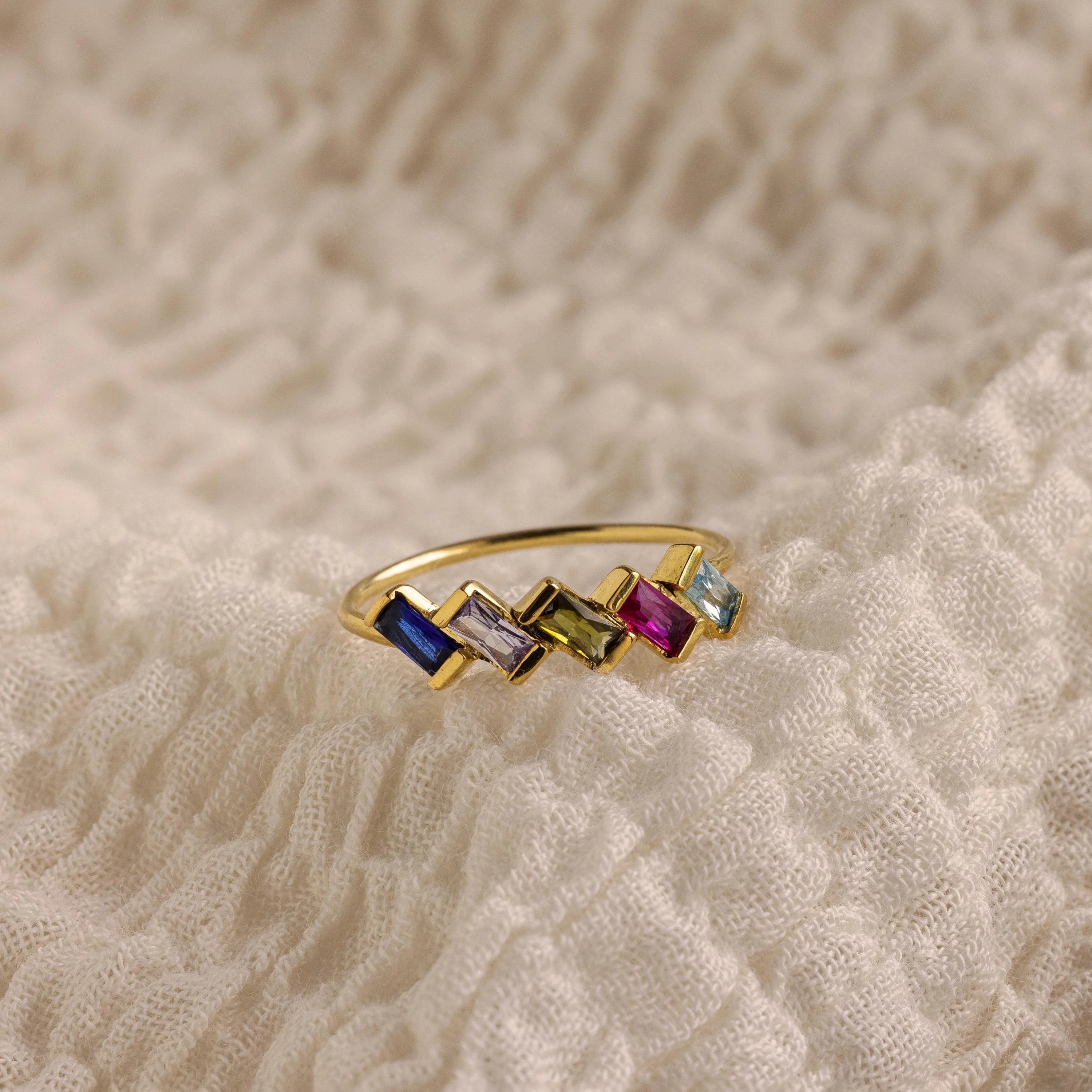 Multiple Baguette Birthstone Ring Silver 18K Gold Plated