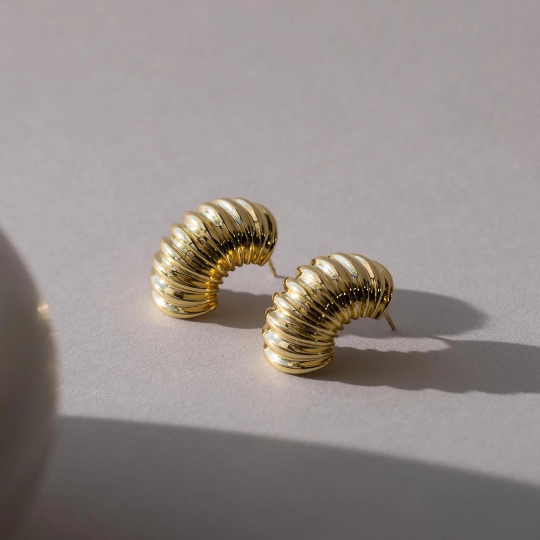 Chunky Ribbed Hoops Silver 18K Gold Plated