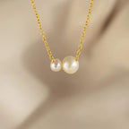Dainty Duo Pearl Necklace Silver 18K Gold Plated