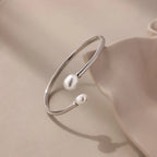 Shell Pearl Cuff Bracelet Silver 18K Gold Plated