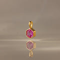 Hexagon Pink Tourmaline Charm Silver 18K Gold Plated