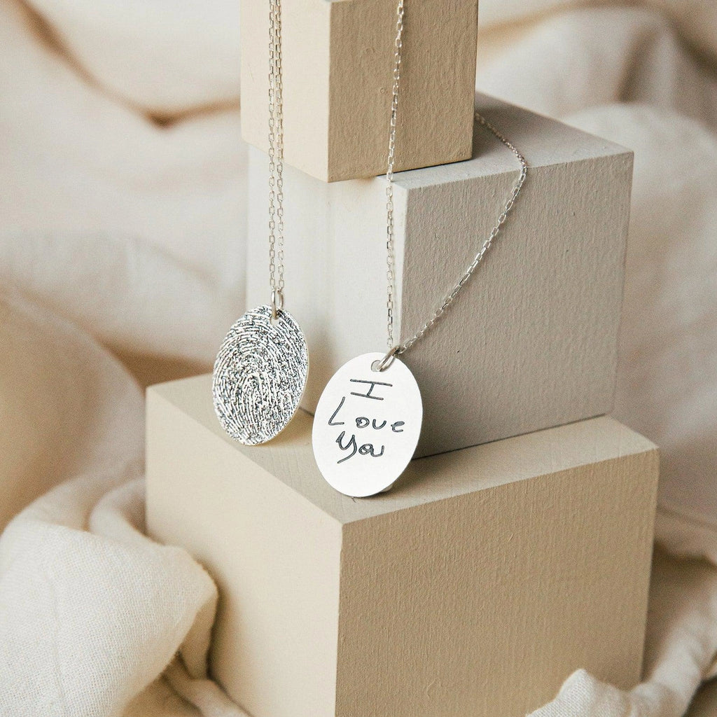 Oval Fingerprint Necklace Silver 18K Gold Plated