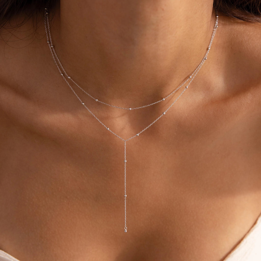 Duo Satellite Lariat Necklace Silver 18K Gold Plated