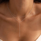 Duo Satellite Lariat Necklace Silver 18K Gold Plated
