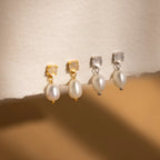 Moonstone Pearl Drop Earrings Silver 18K Gold Plated