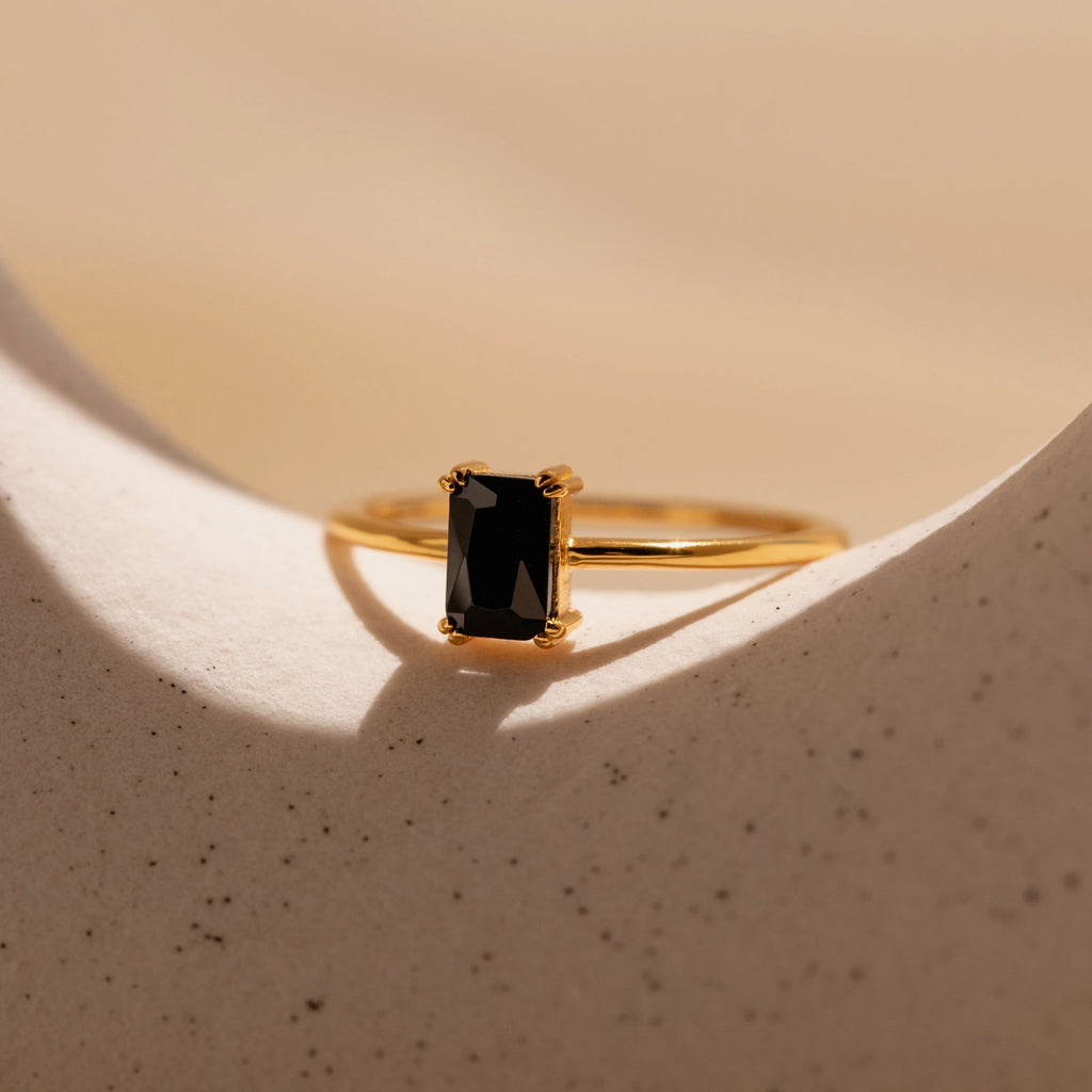 Black Emerald Ring Silver 18K Gold Plated
